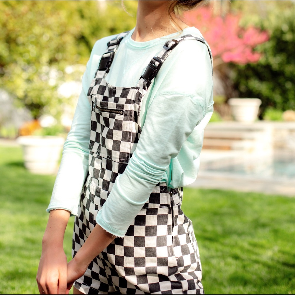 Forever 21 Black and White Checkered Overalls